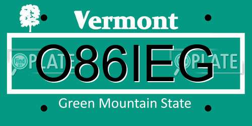 O86IEG Vermont License Plate