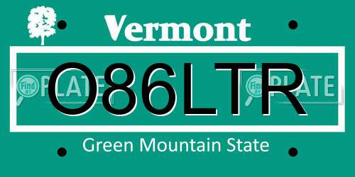 O86LTR Vermont License Plate