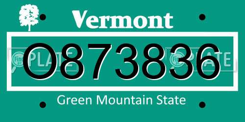 O873836 Vermont License Plate