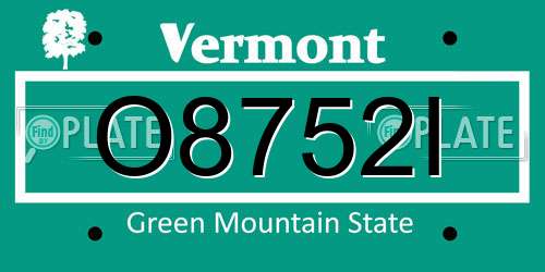 O8752I Vermont License Plate