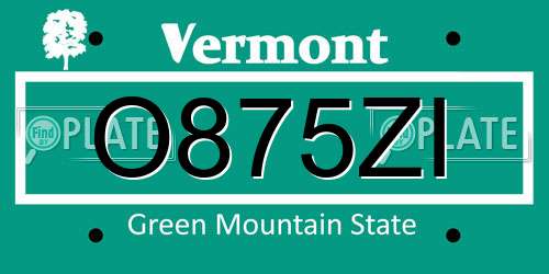 O875ZI Vermont License Plate