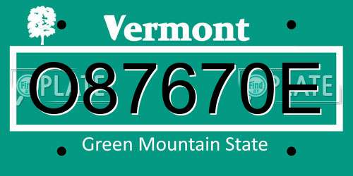 O87670E Vermont License Plate