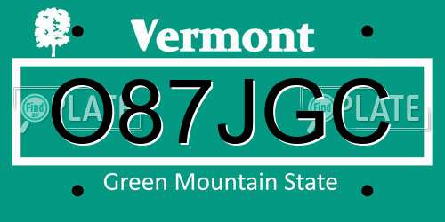 O87JGC Vermont License Plate