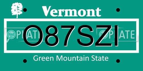 O87SZI Vermont License Plate
