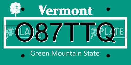 O87TTQ Vermont License Plate