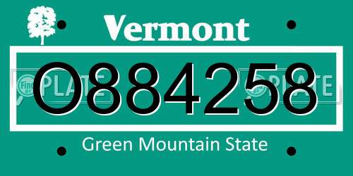 O884258 Vermont License Plate
