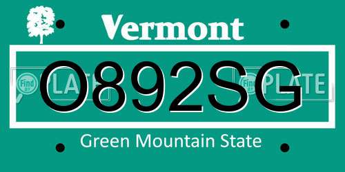 O892SG Vermont License Plate