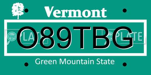 O89TBG Vermont License Plate