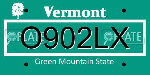 O902LX Vermont License Plate
