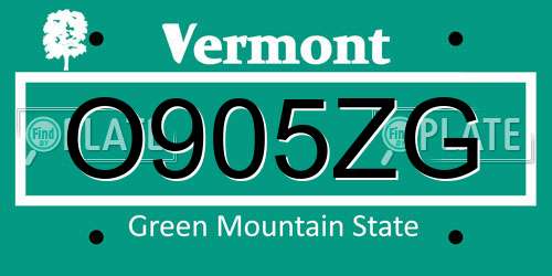 O905ZG Vermont License Plate