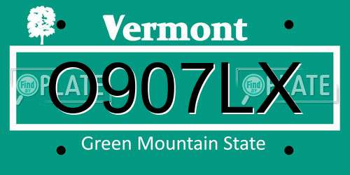 O907LX Vermont License Plate