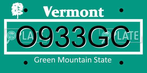 O933GC Vermont License Plate
