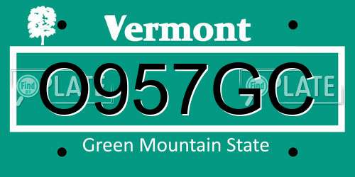 O957GC Vermont License Plate