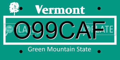O99CAF Vermont License Plate