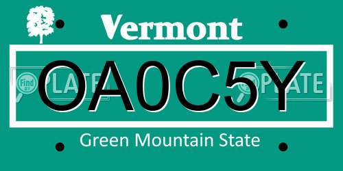 OA0C5Y Vermont License Plate