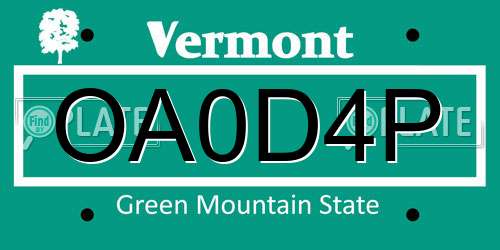 OA0D4P Vermont License Plate
