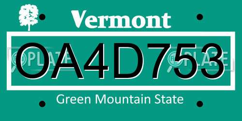 OA4D753 Vermont License Plate