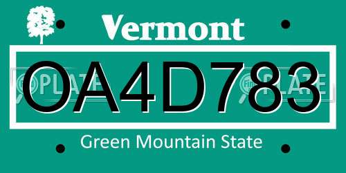 OA4D783 Vermont License Plate