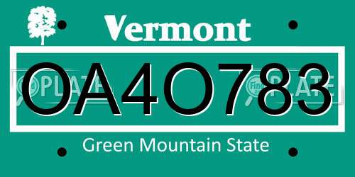 OA4O783 Vermont License Plate