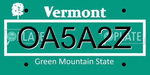 OA5A2Z Vermont License Plate