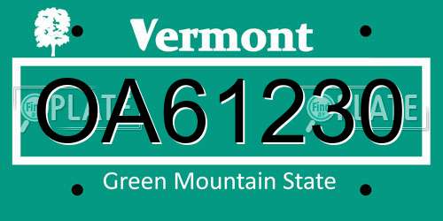 OA61230 Vermont License Plate