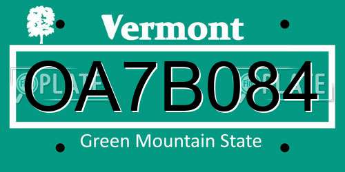 OA7B084 Vermont License Plate