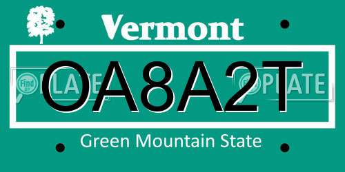 OA8A2T Vermont License Plate