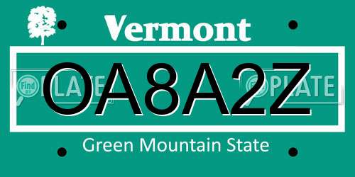 OA8A2Z Vermont License Plate
