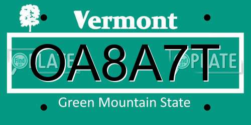 OA8A7T Vermont License Plate