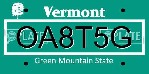 OA8T5G Vermont License Plate