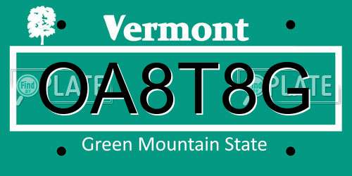 OA8T8G Vermont License Plate