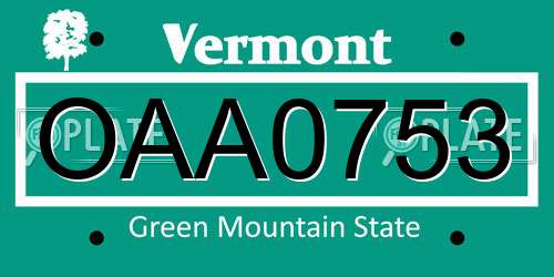 OAA0753 Vermont License Plate