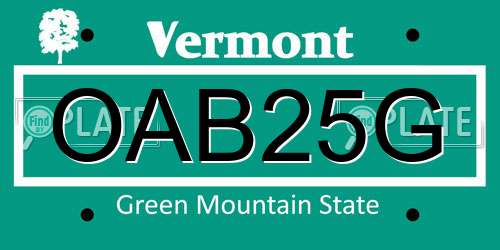 OAB25G Vermont License Plate