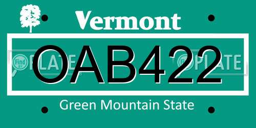 OAB422 Vermont License Plate
