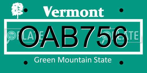 OAB756 Vermont License Plate