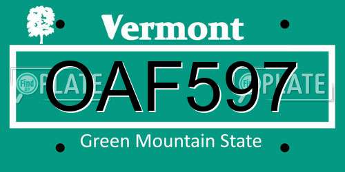 OAF597 Vermont License Plate
