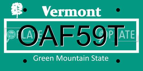 OAF59T Vermont License Plate