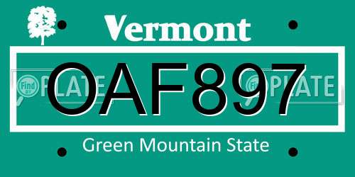 OAF897 Vermont License Plate