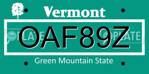 OAF89Z Vermont License Plate
