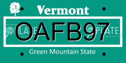 OAFB97 Vermont License Plate