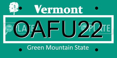 OAFU22 Vermont License Plate