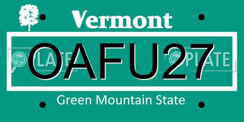 OAFU27 Vermont License Plate