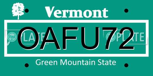 OAFU72 Vermont License Plate