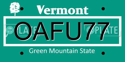 OAFU77 Vermont License Plate