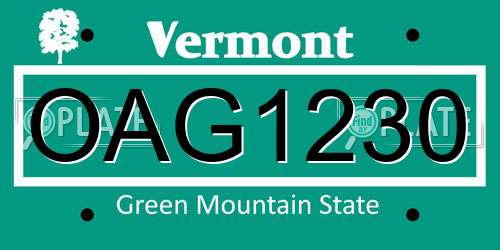 OAG1230 Vermont License Plate