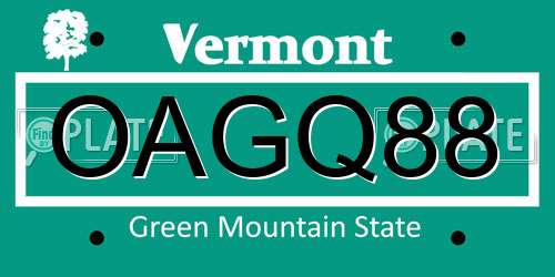 OAGQ88 Vermont License Plate