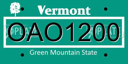 OAO1200 Vermont License Plate