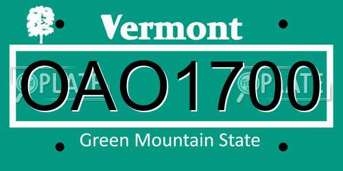 OAO1700 Vermont License Plate