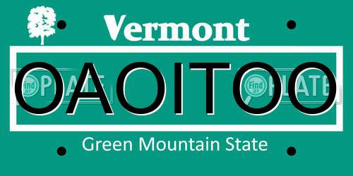 OAOITOO Vermont License Plate