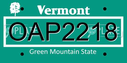 OAP2218 Vermont License Plate